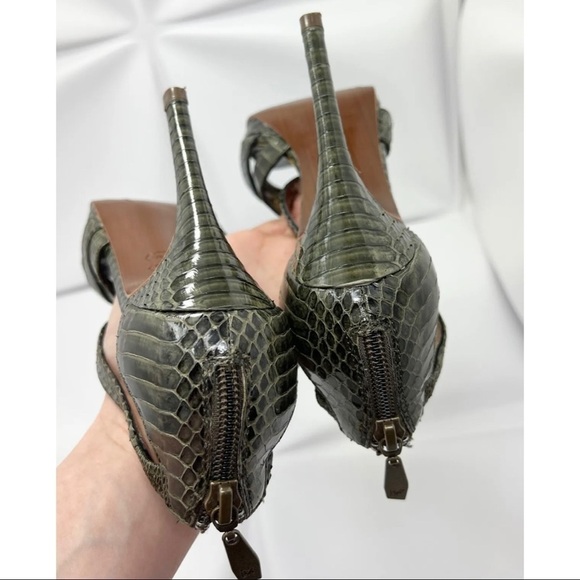 Diane von Furstenberg Sz 5.5 M Green Snake Snakeskin Embossed Heeled Sandals - Picture 6 of 11